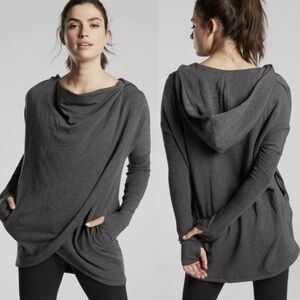 Athleta Purana Wrap Sweatshirt,‎ Charcoal Grey Heather size XS style 486073